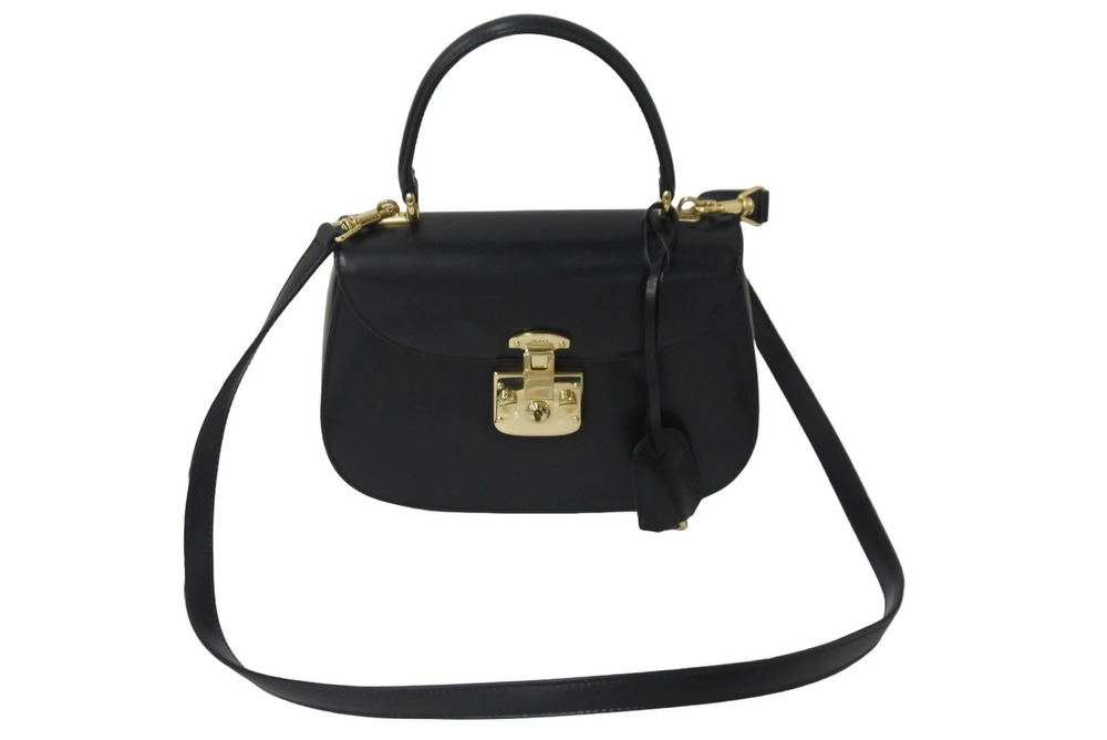 Gucci Lady Lock Shoulder Bag Black Calf Leather